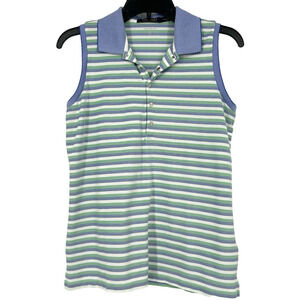 Ralph Lauren Polo Golf Womens Tank Top Blue Green Stripe Tailored Fit Si…